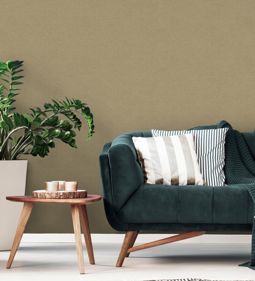 Papel pintado liso con textura lienzo pintado color verde caqui  Brighton Dusk 685338