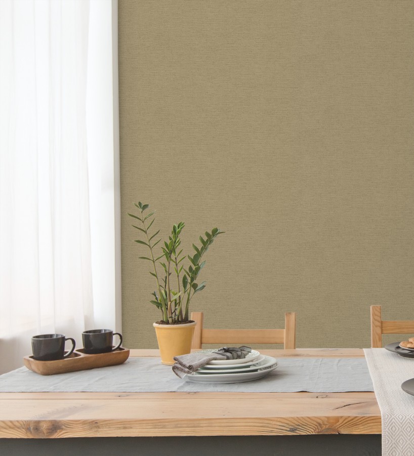 Papel pintado liso con textura lienzo pintado color verde caqui  Brighton Dusk 685338