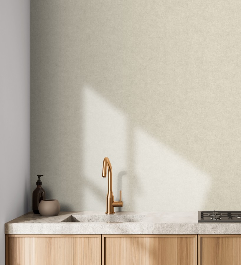 Papel pintado liso tonos arena efecto textil hilos de lino y algodón  Raffton Linen 685339