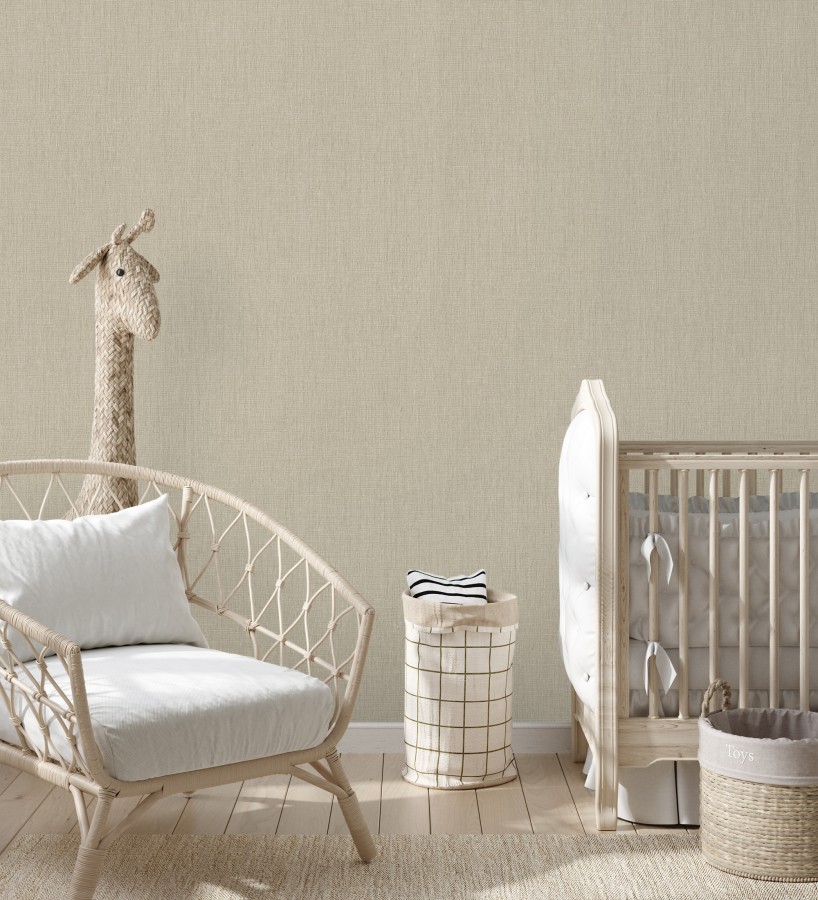 Papel pintado liso de microfibras textiles naturales tono lino  Melbourne Linen 685340