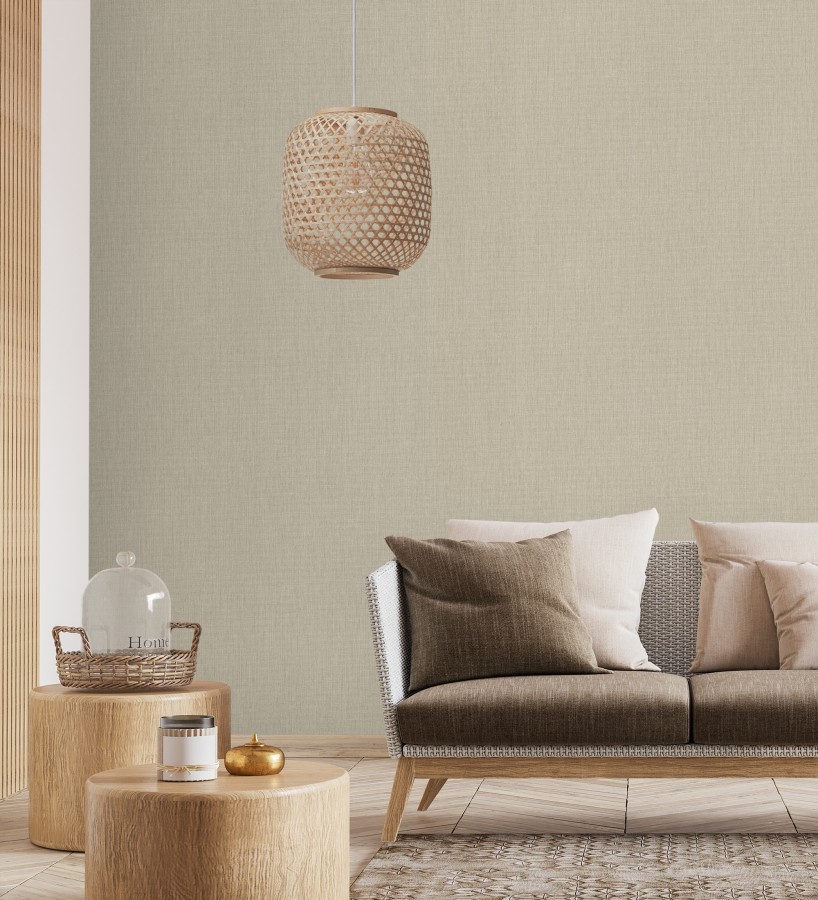 Papel pintado liso de microfibras textiles naturales tono lino  Melbourne Linen 685340