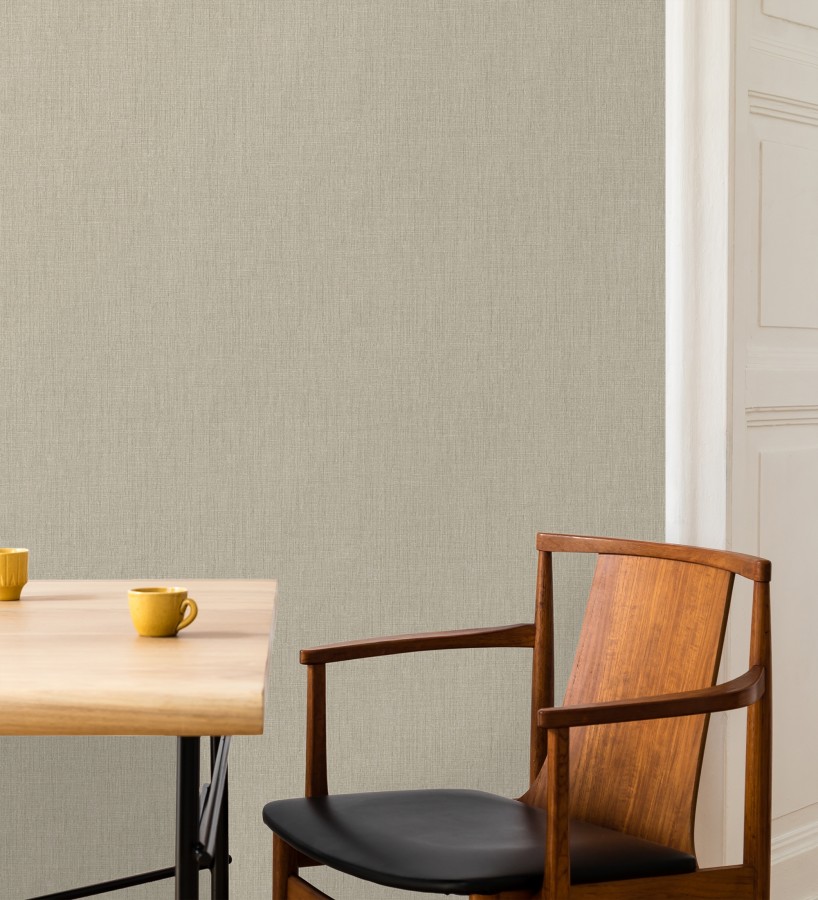 Papel pintado liso de microfibras textiles naturales tono lino  Melbourne Linen 685340