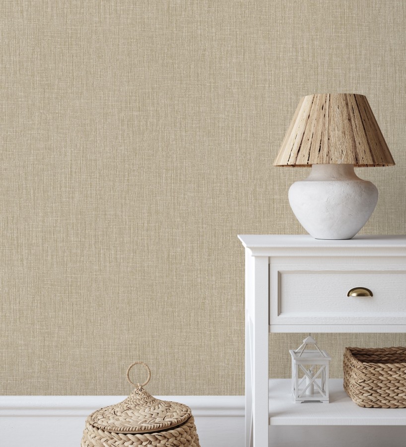 Papel pintado liso de microfibras textiles naturales tono yute  Melbourne Linen 685341