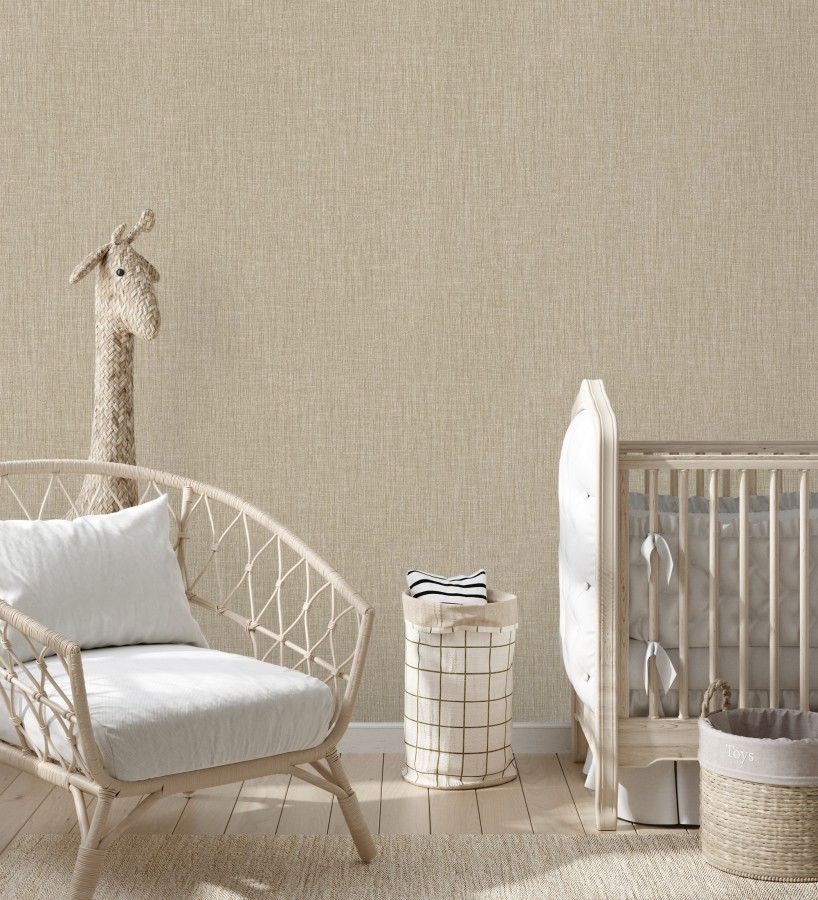 Papel pintado liso de microfibras textiles naturales tono yute  Melbourne Linen 685341