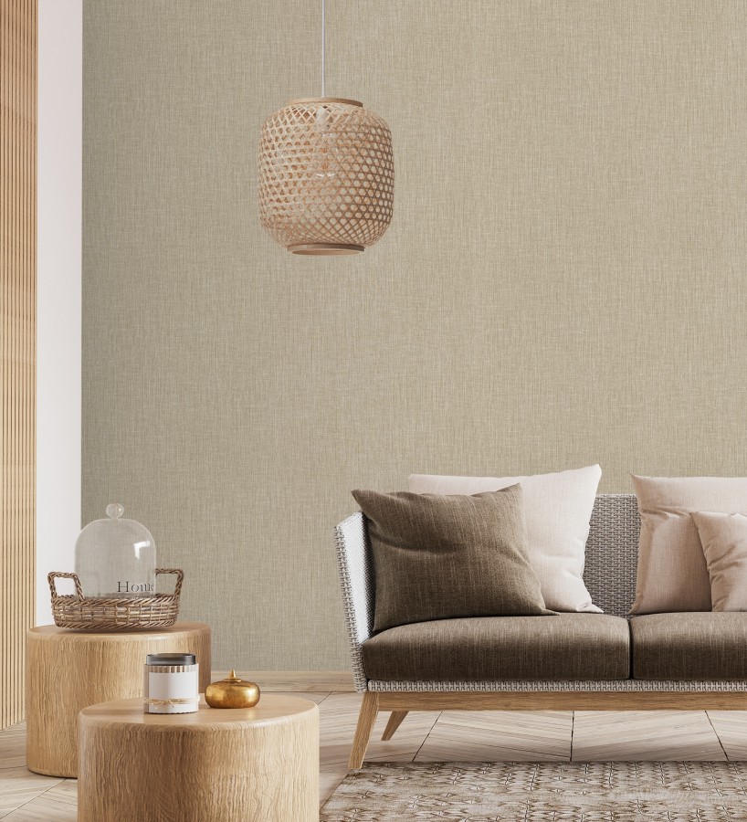 Papel pintado liso de microfibras textiles naturales tono yute  Melbourne Linen 685341