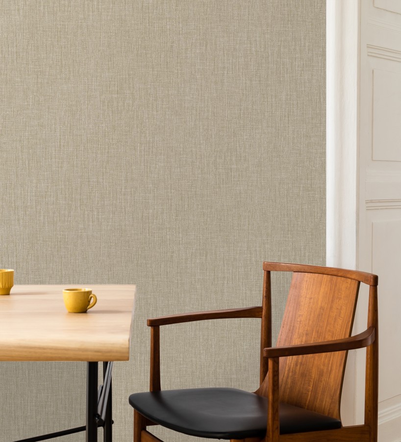 Papel pintado liso de microfibras textiles naturales tono yute  Melbourne Linen 685341