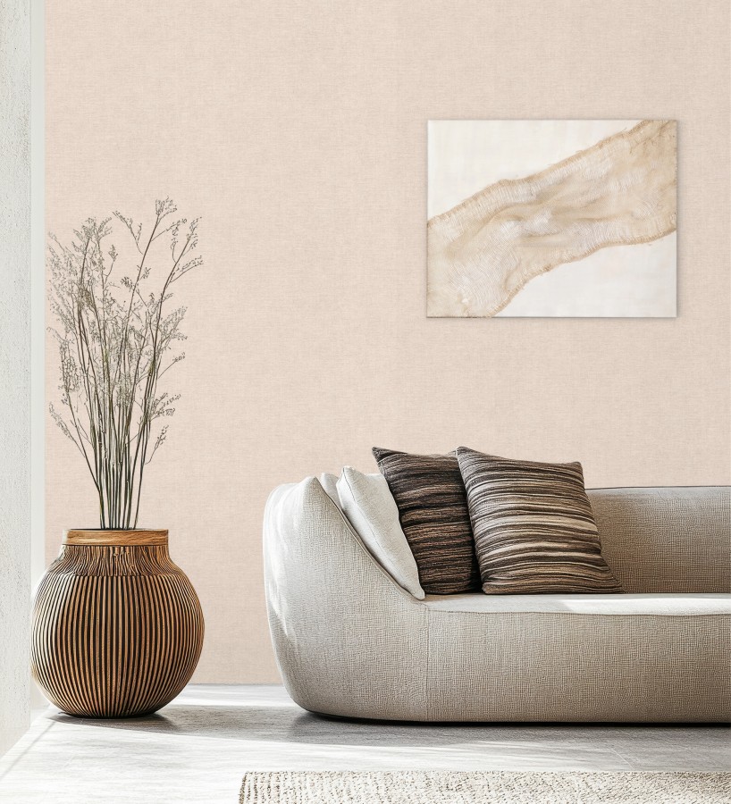 Papel pintado liso rosa nude efecto textil hilos de lino y algodón  Raffton Clay 685342