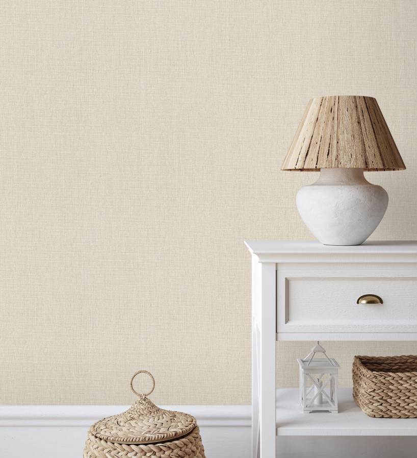 Papel pintado liso de microfibras textiles naturales blanco pergamino  Melbourne Linen 685343