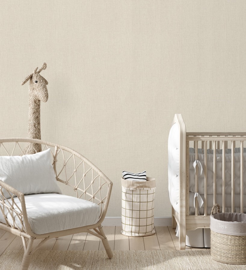 Papel pintado liso de microfibras textiles naturales blanco pergamino  Melbourne Linen 685343