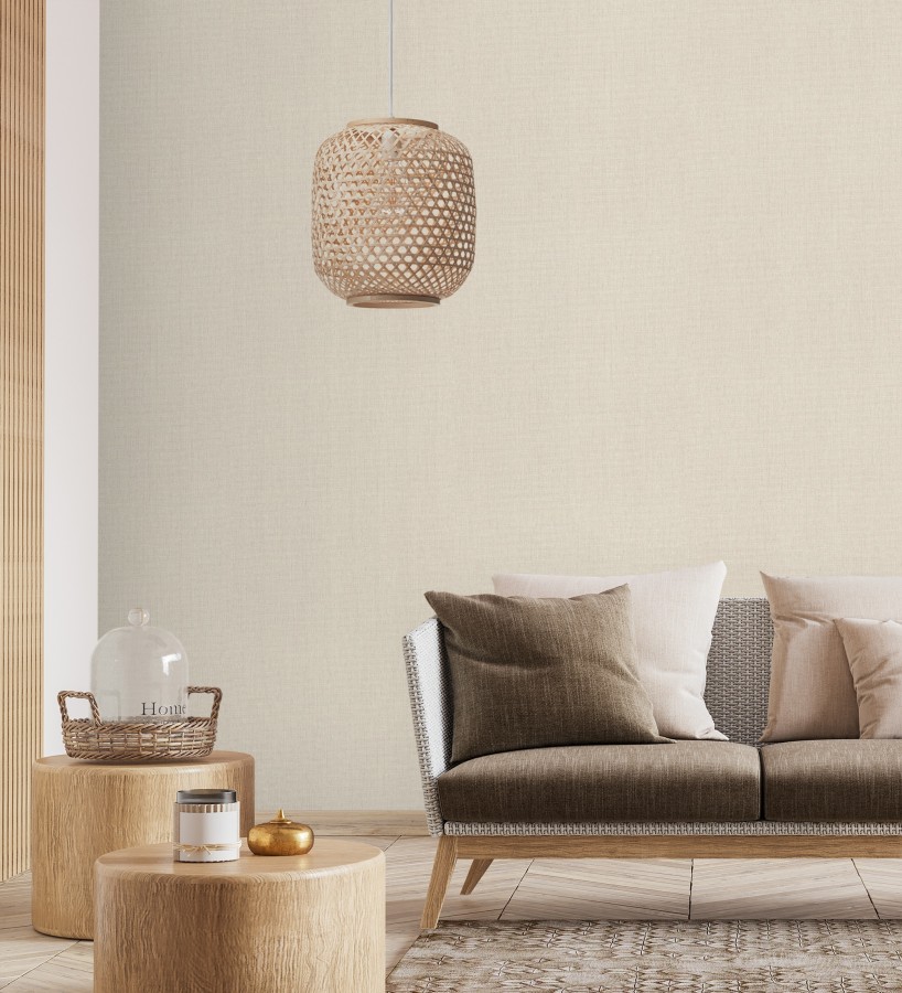 Papel pintado liso de microfibras textiles naturales blanco pergamino  Melbourne Linen 685343