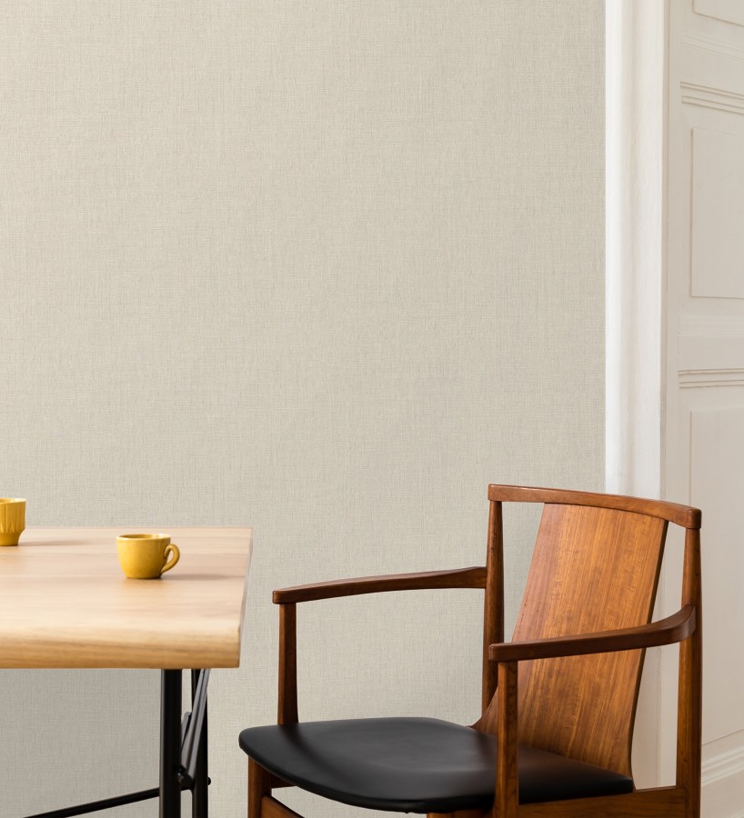 Papel pintado liso de microfibras textiles naturales blanco pergamino  Melbourne Linen 685343