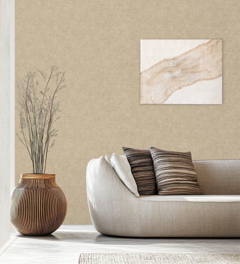 Papel pintado liso tonos tierra efecto textil hilos de lino y algodón  Raffton Linen 685344