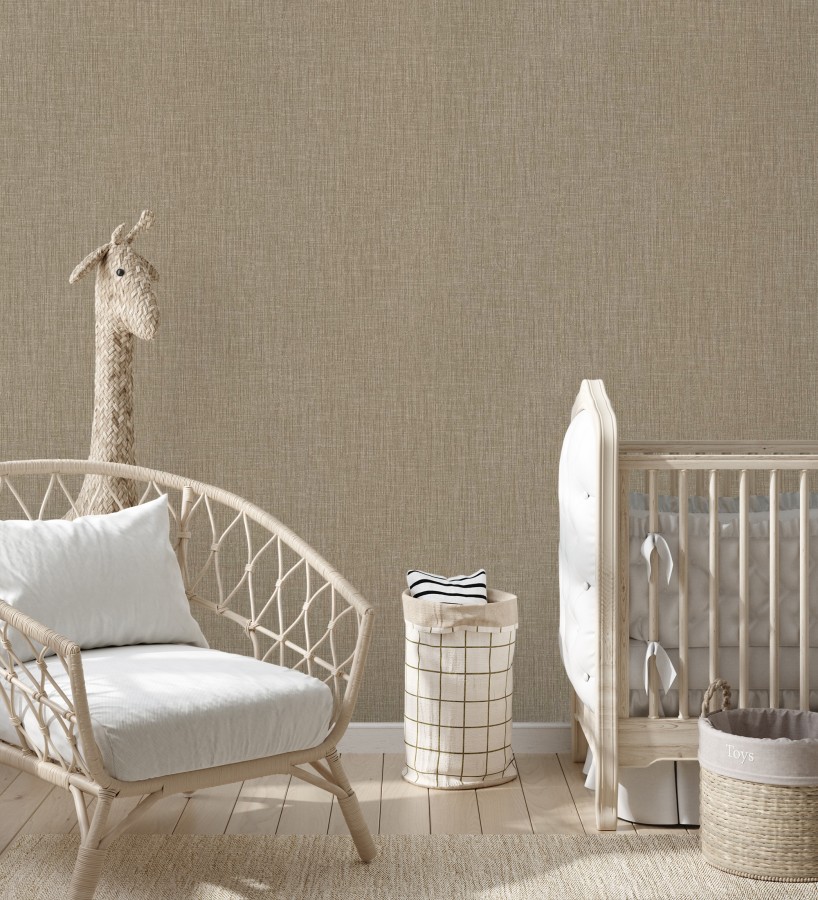 Papel pintado liso de microfibras textiles naturales tonos moca  Melbourne Linen 685345