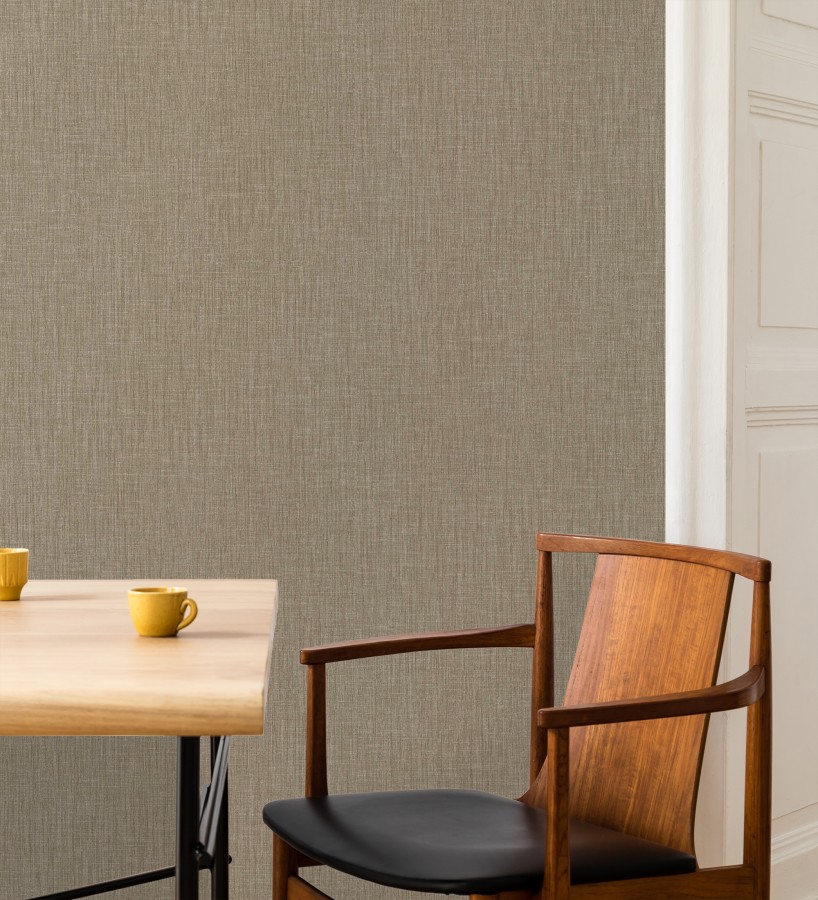 Papel pintado liso de microfibras textiles naturales tonos moca  Melbourne Linen 685345