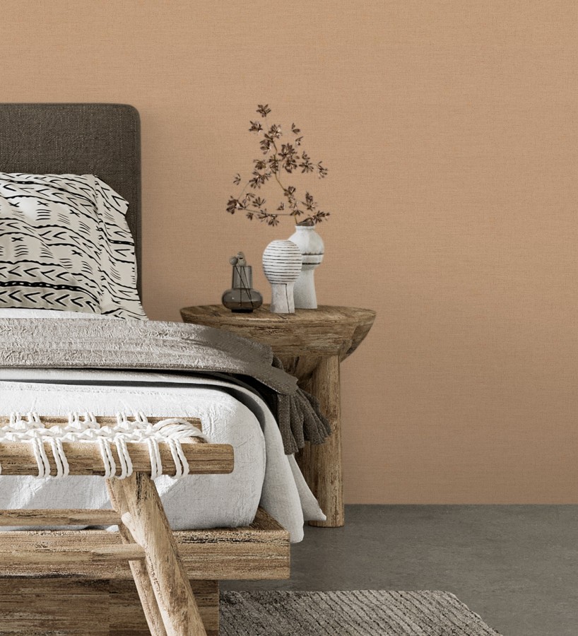 Papel pintado liso con textura lienzo pintado color terracota suave  Brighton Dusk 685347