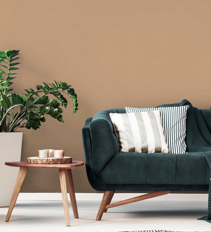 Papel pintado liso con textura lienzo pintado color terracota suave  Brighton Dusk 685347
