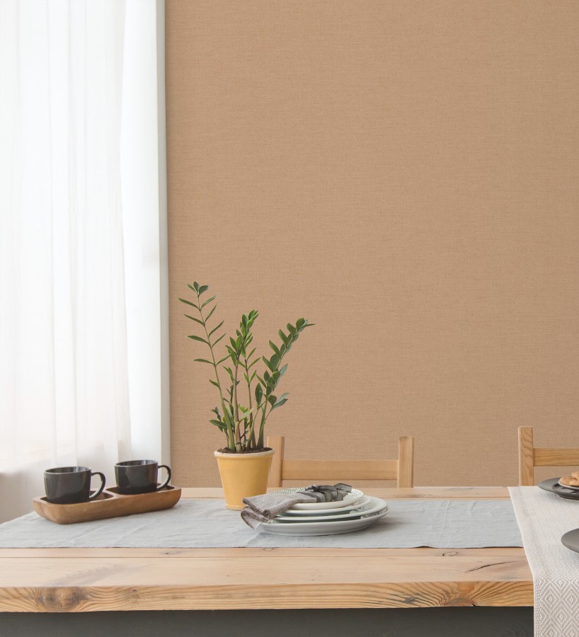 Papel pintado liso con textura lienzo pintado color terracota suave  Brighton Dusk 685347