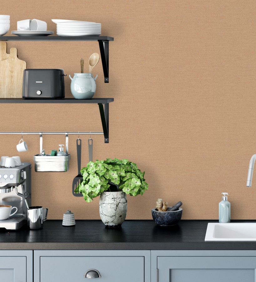 Papel pintado liso con textura lienzo pintado color terracota suave  Brighton Dusk 685347