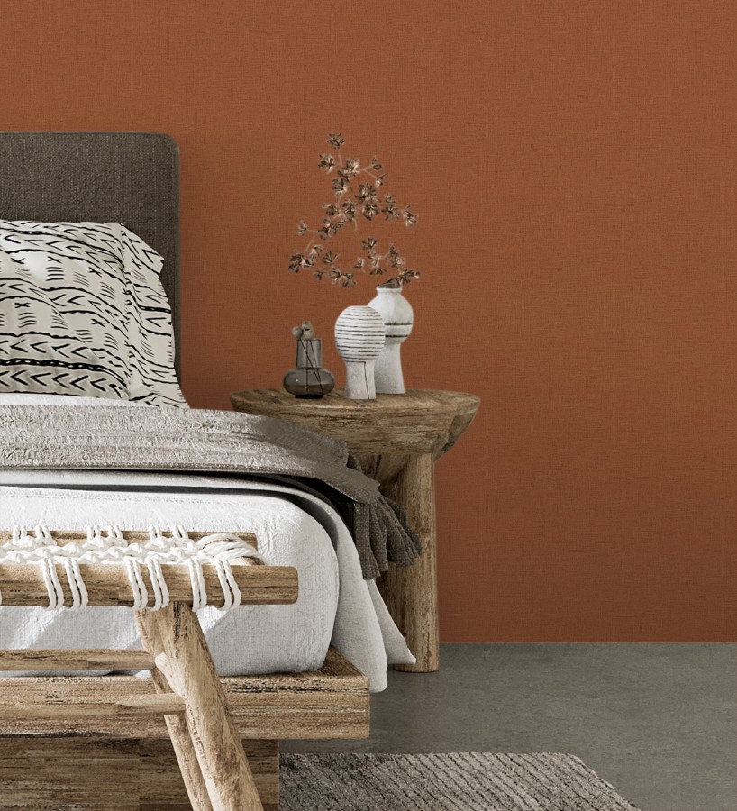 Papel pintado liso con textura lienzo pintado color teja  Brighton Amber 685348