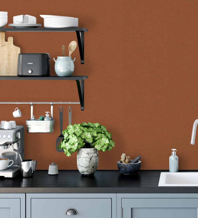 Papel pintado liso con textura lienzo pintado color teja  Brighton Amber 685348