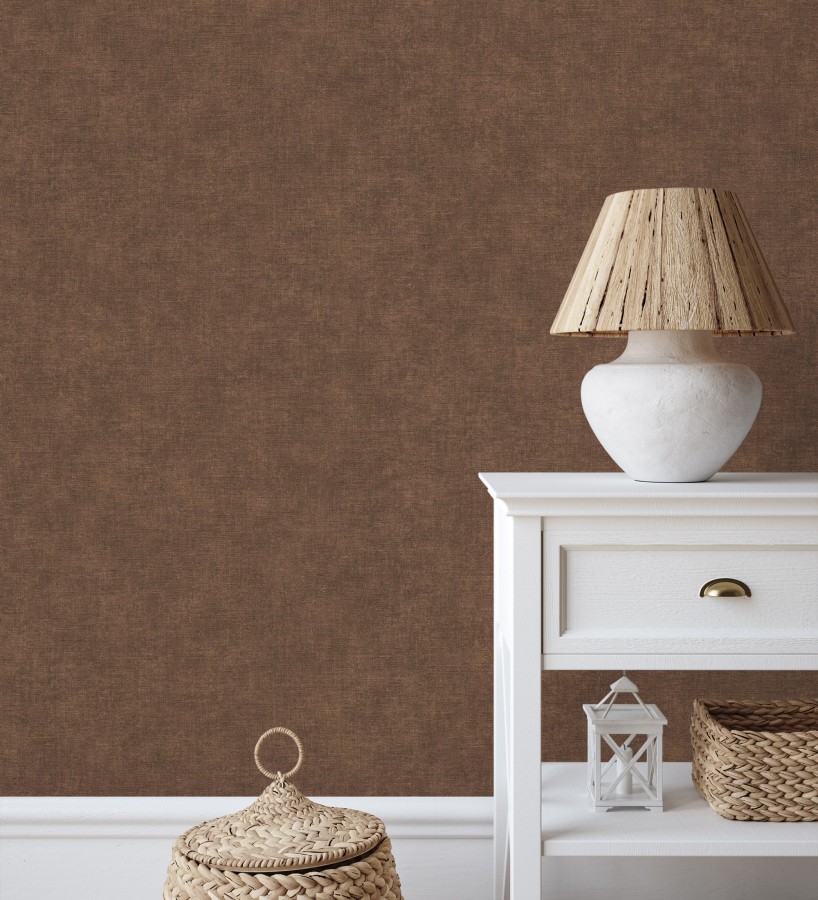 Papel pintado liso color cacao efecto textil hilos de lino y algodón  Raffton Clay 685349