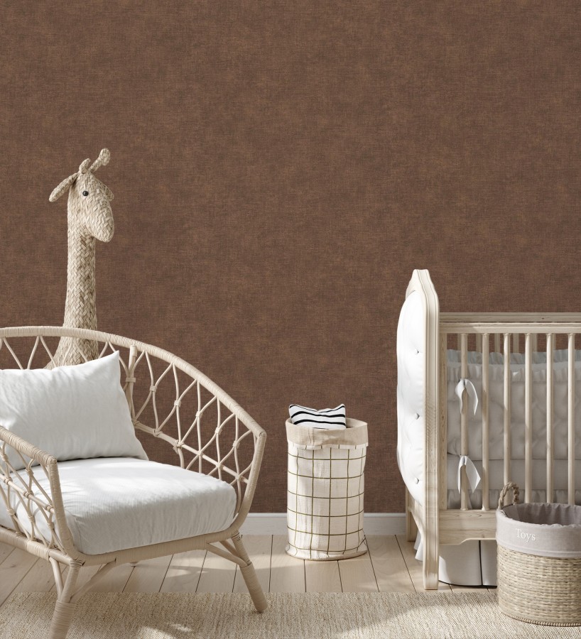 Papel pintado liso color cacao efecto textil hilos de lino y algodón  Raffton Clay 685349