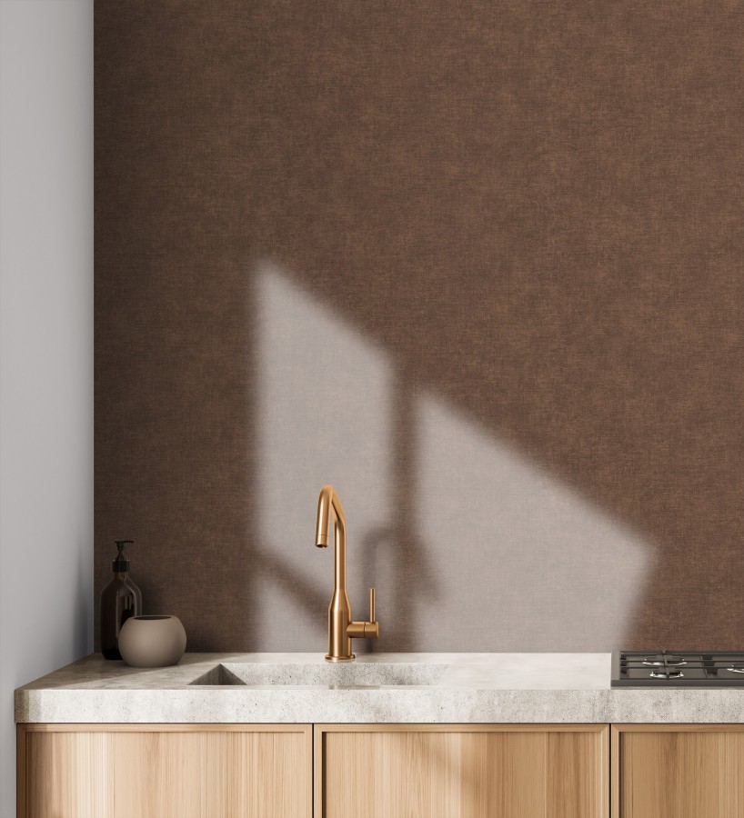 Papel pintado liso color cacao efecto textil hilos de lino y algodón  Raffton Clay 685349