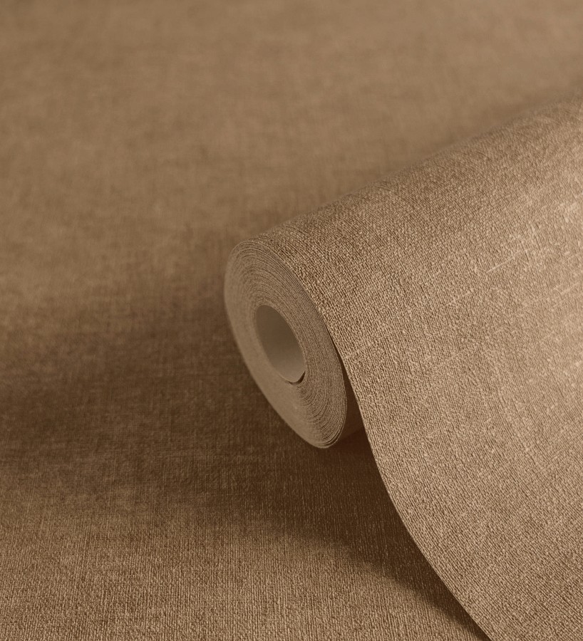 Papel pintado liso marrón camel efecto textil hilos de lino y algodón  Raffton Clay 685350