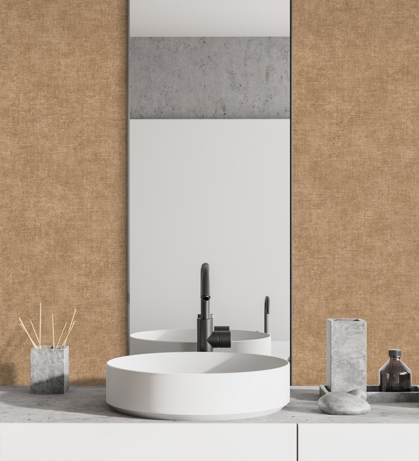 Papel pintado liso marrón camel efecto textil hilos de lino y algodón  Raffton Clay 685350