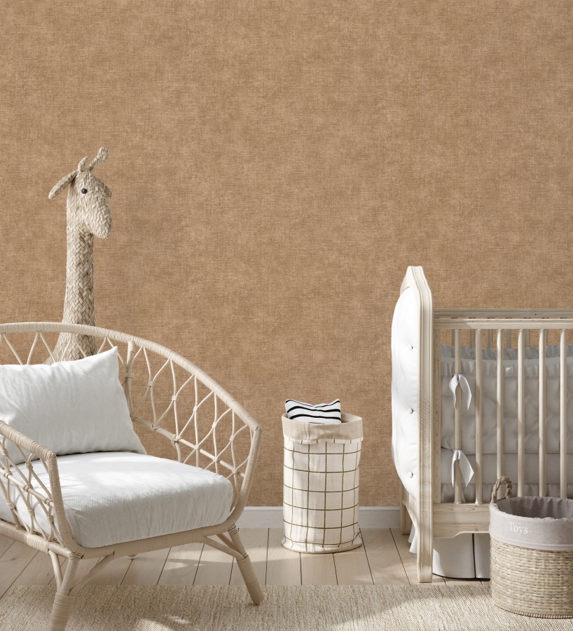 Papel pintado liso marrón camel efecto textil hilos de lino y algodón  Raffton Clay 685350
