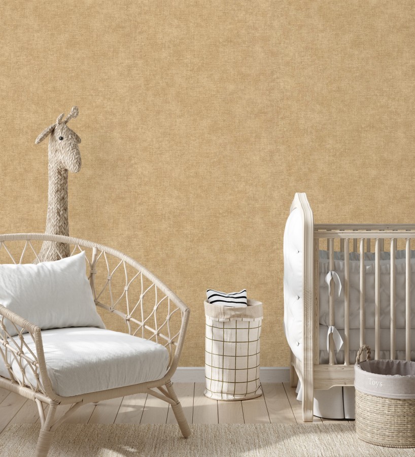 Papel pintado liso ocre dorado efecto textil hilos de lino y algodón  Raffton Clay 685351