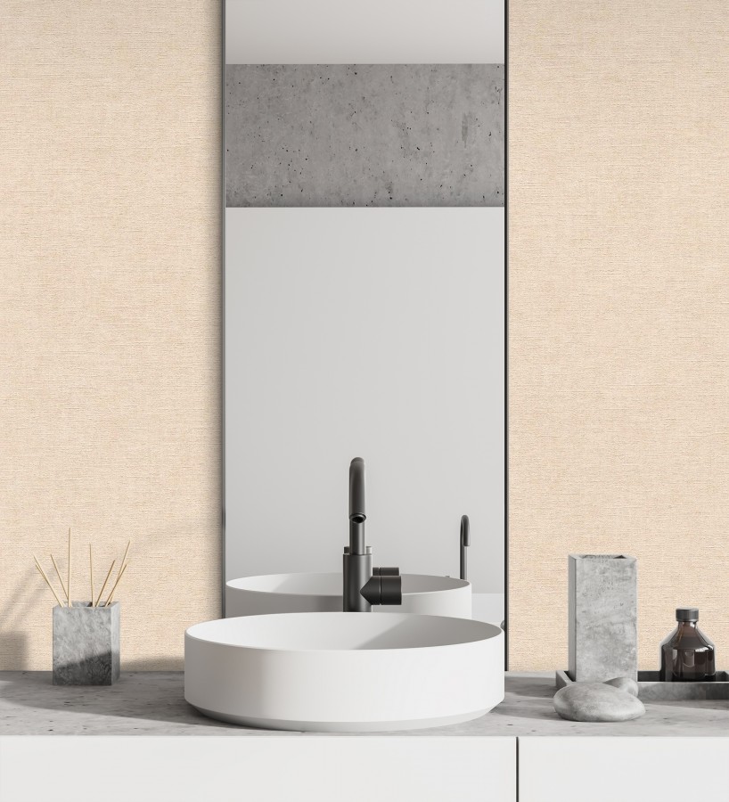 Papel pintado liso color crema melocotón efecto textil hilos de lino y algodón  Raffton Clay 685352