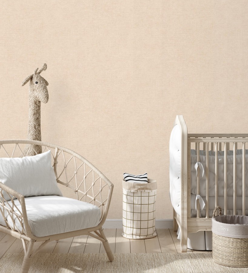 Papel pintado liso color crema melocotón efecto textil hilos de lino y algodón  Raffton Clay 685352