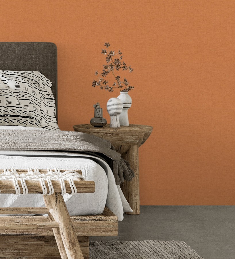 Papel pintado liso con textura lienzo pintado color naranja  Brighton Amber 685353