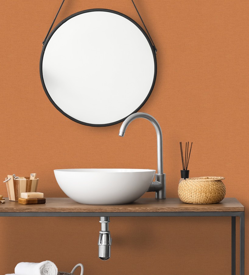 Papel pintado liso con textura lienzo pintado color naranja  Brighton Amber 685353