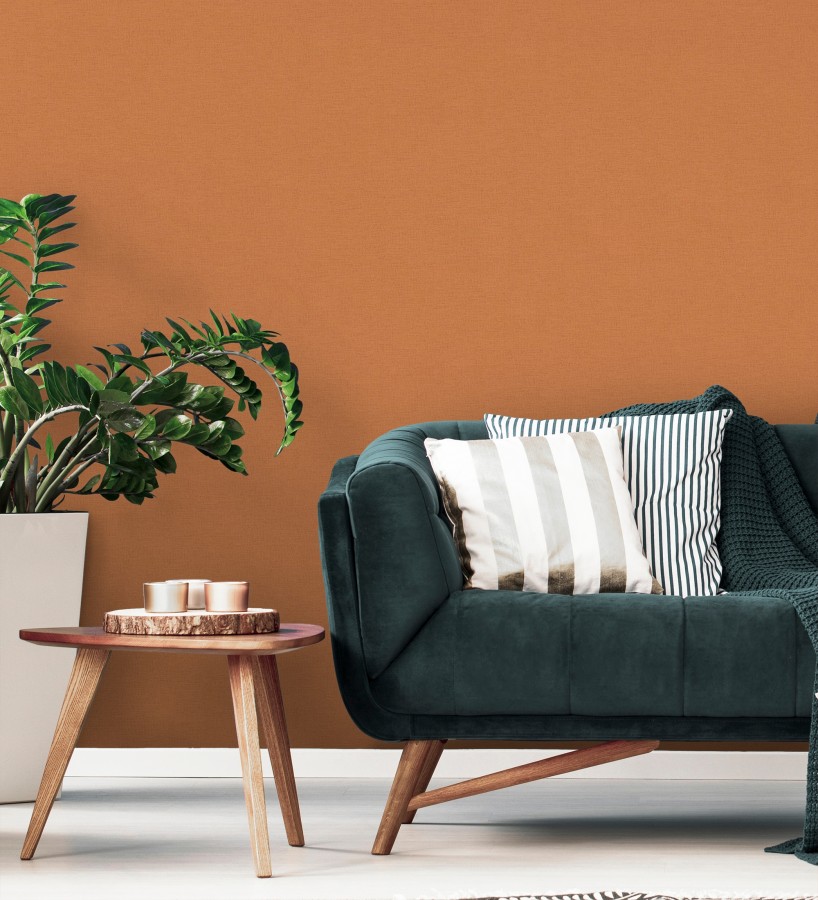 Papel pintado liso con textura lienzo pintado color naranja  Brighton Amber 685353