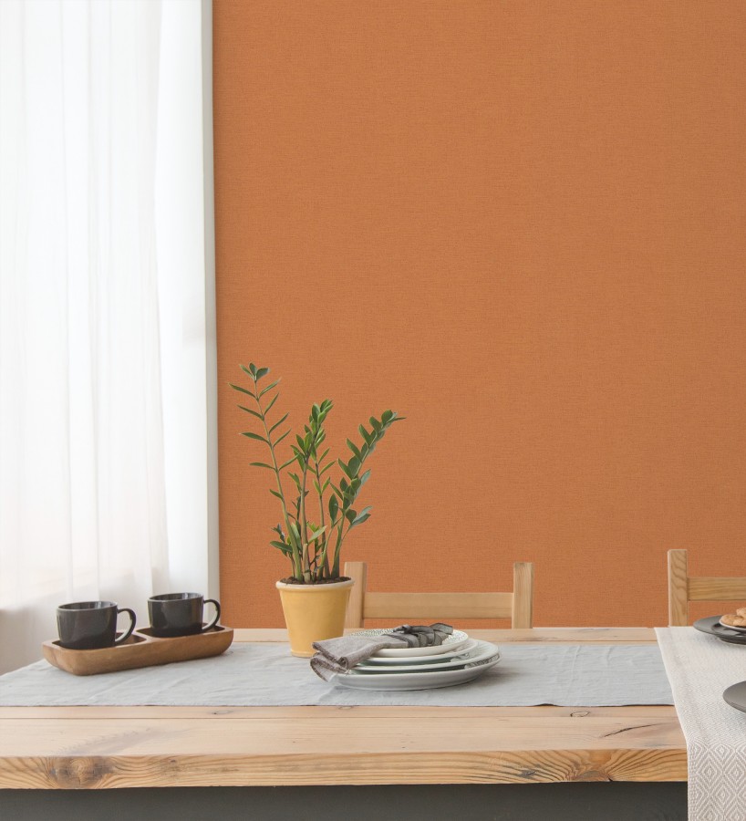 Papel pintado liso con textura lienzo pintado color naranja  Brighton Amber 685353