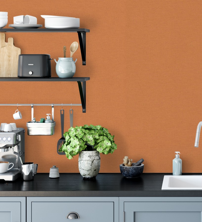Papel pintado liso con textura lienzo pintado color naranja  Brighton Amber 685353