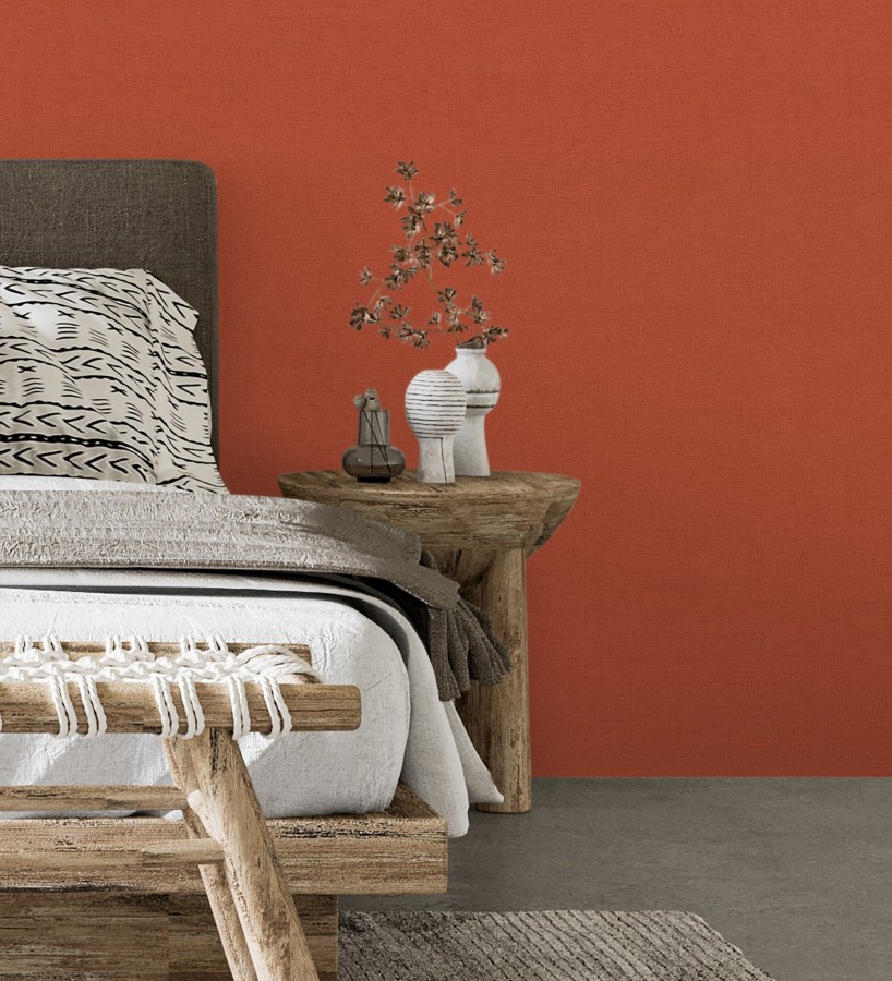 Papel pintado liso con textura lienzo pintado color rojo terracota  Brighton Amber 685354