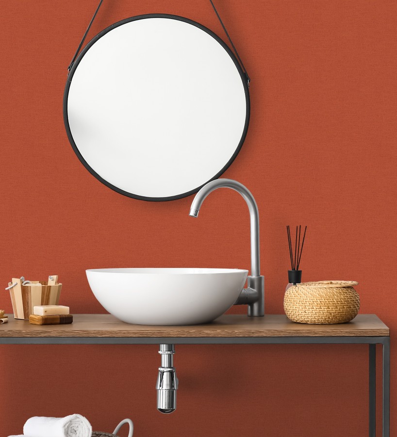 Papel pintado liso con textura lienzo pintado color rojo terracota  Brighton Amber 685354
