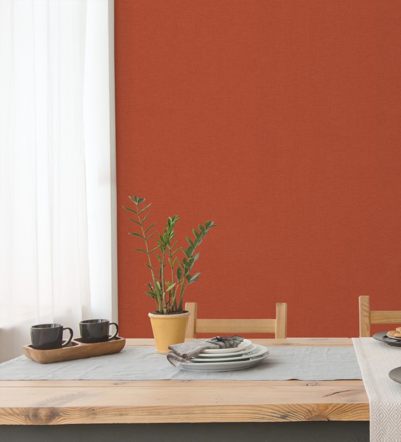 Papel pintado liso con textura lienzo pintado color rojo terracota  Brighton Amber 685354