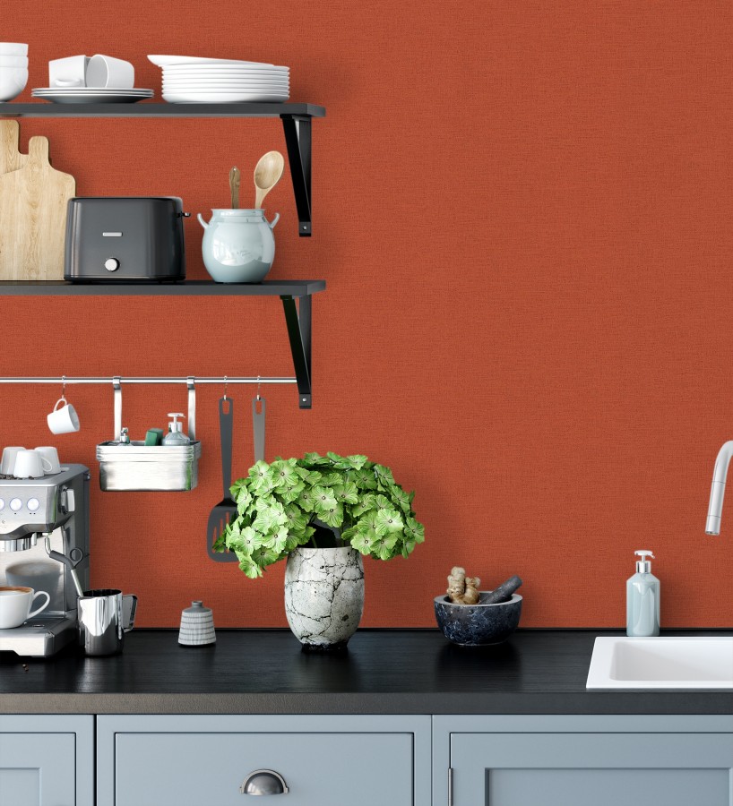 Papel pintado liso con textura lienzo pintado color rojo terracota  Brighton Amber 685354