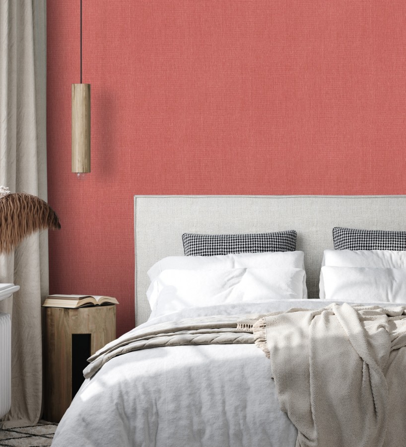 Papel pintado liso de microfibras textiles tintadas rojo carmesí  Melbourne Colour 685355