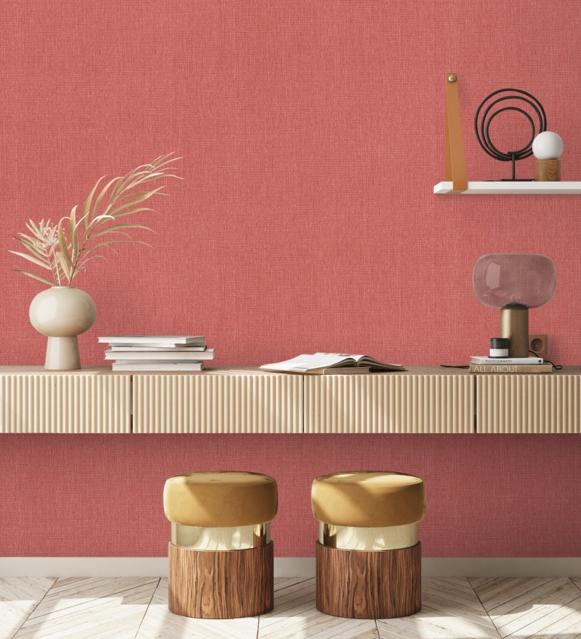 Papel pintado liso de microfibras textiles tintadas rojo carmesí  Melbourne Colour 685355