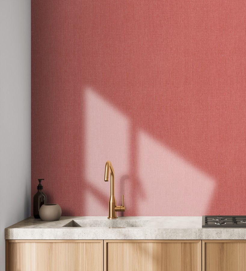 Papel pintado liso de microfibras textiles tintadas rojo carmesí  Melbourne Colour 685355