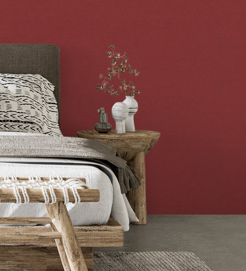 Papel pintado liso con textura lienzo pintado color granate  Brighton Amber 685356