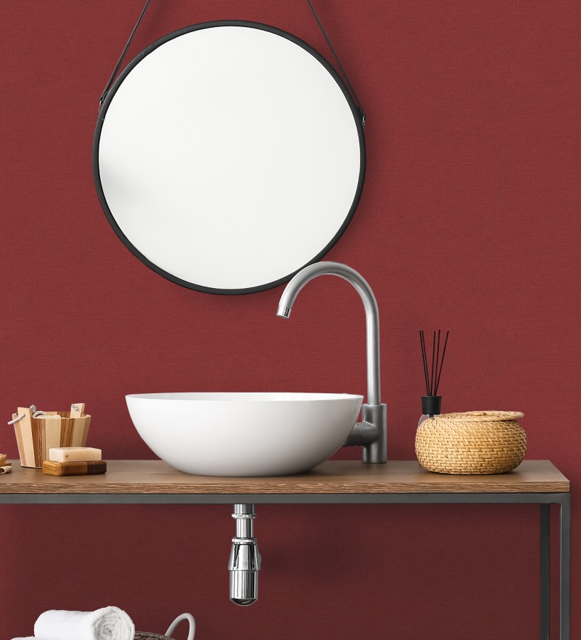 Papel pintado liso con textura lienzo pintado color granate  Brighton Amber 685356