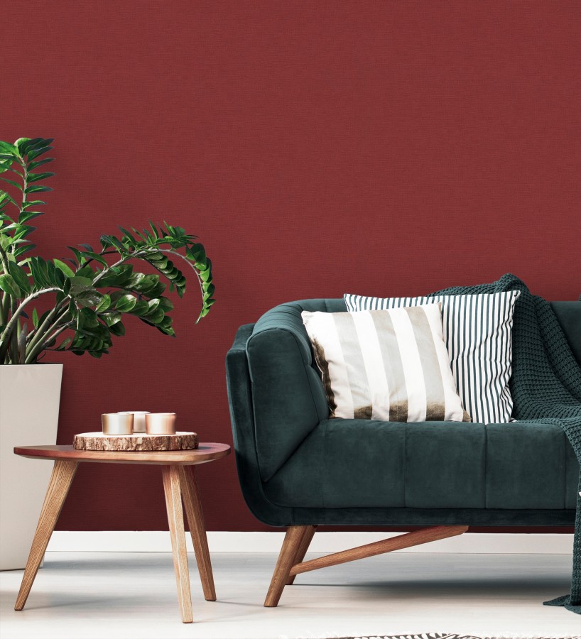 Papel pintado liso con textura lienzo pintado color granate  Brighton Amber 685356