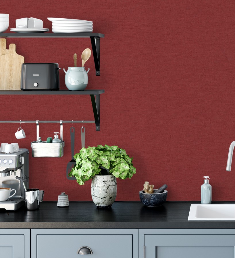 Papel pintado liso con textura lienzo pintado color granate  Brighton Amber 685356
