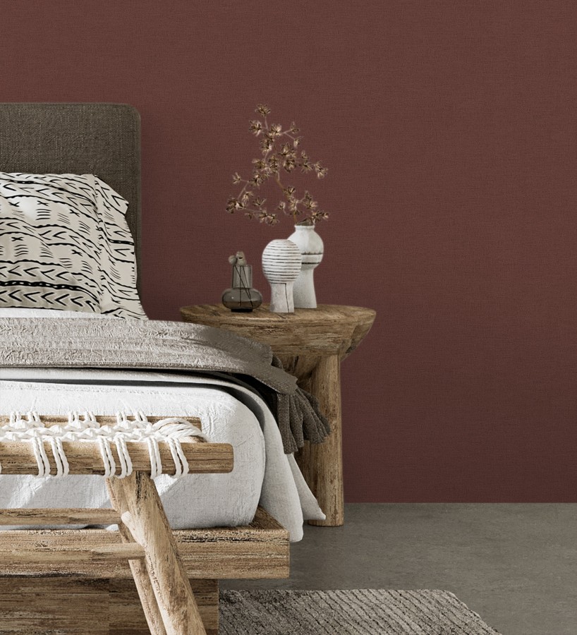 Papel pintado liso con textura lienzo pintado color marsala  Brighton Amber 685357